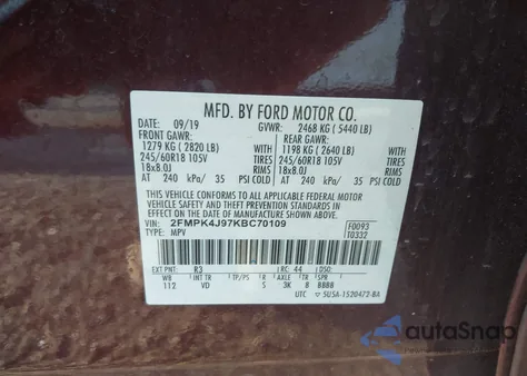 2019 Ford Edge Sel z USA, uszkodzony, nr VIN 2FMPK4J97KBC70109